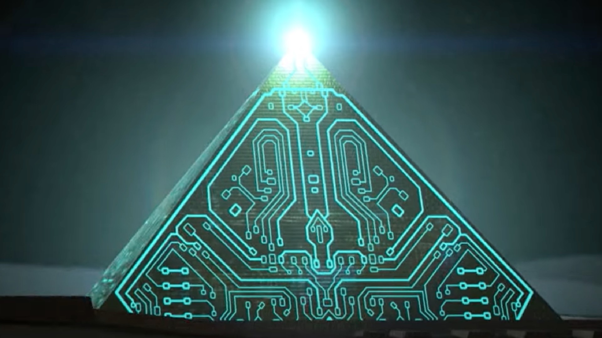 Ancient pyramid lit up like a circuit board