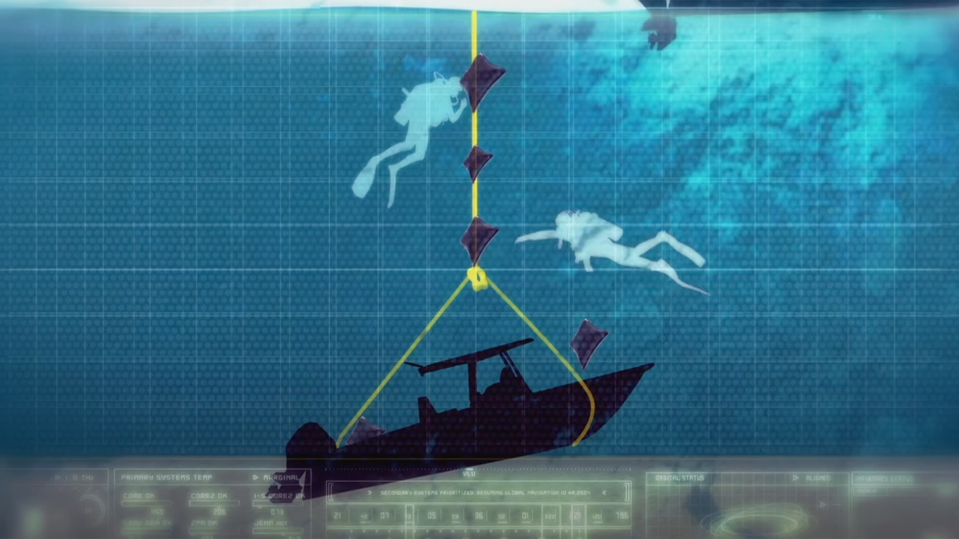 Diagram showing how divers lift a shipwreck from the seabed