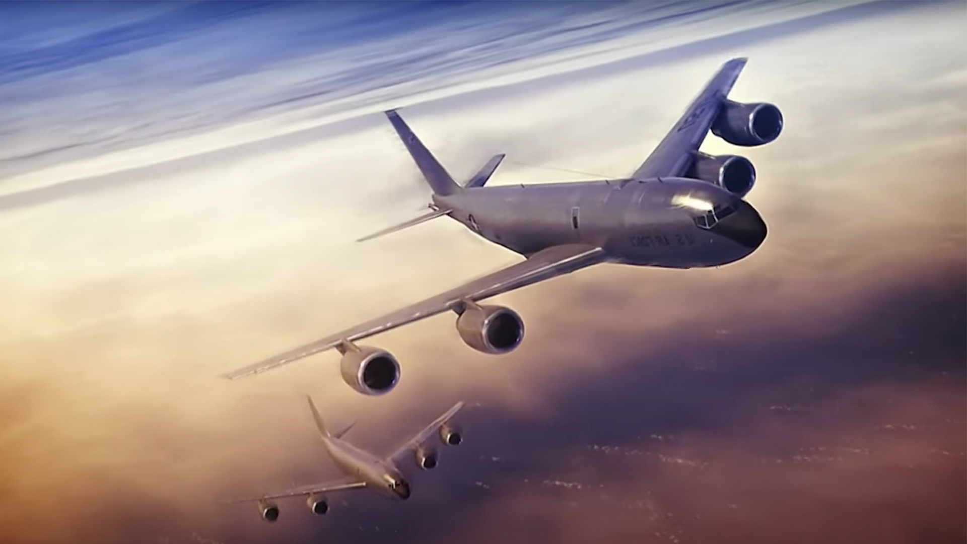 Rendering of two planes flying side-by-side