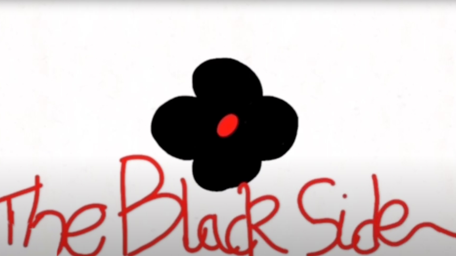 A drawing of a black remembrance poppy with 'The Black Side' written underneath