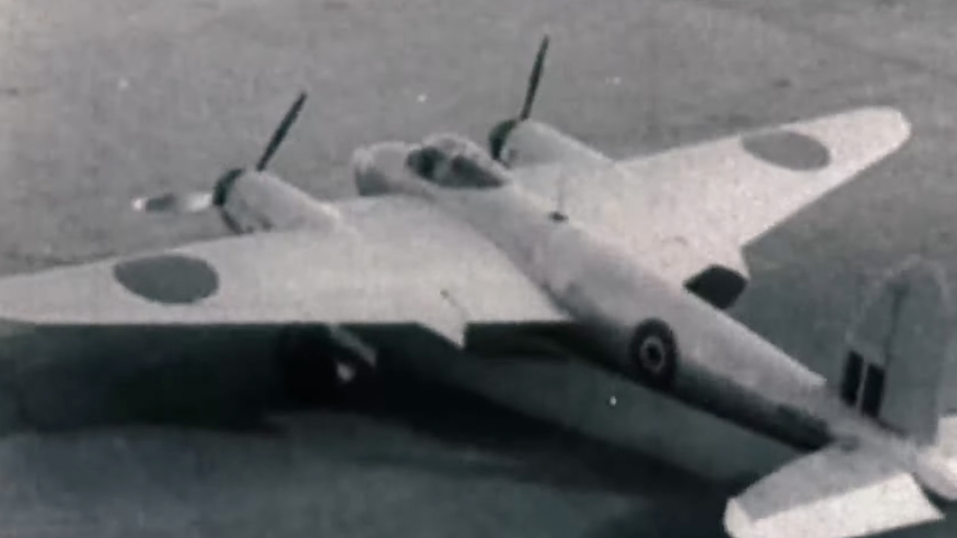 Screengrab from a black and white video of the De Havilland Mosquito