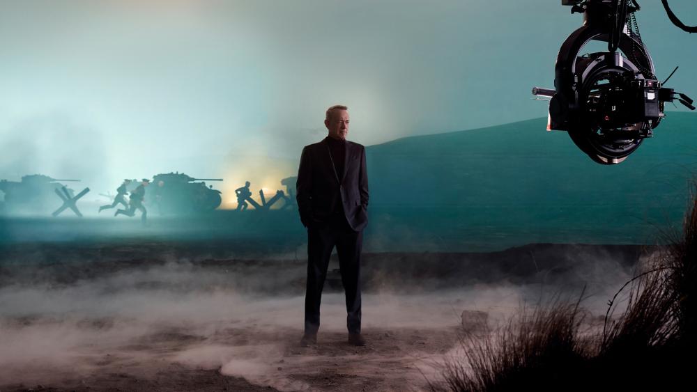 Tom Hanks on set filming 'World War II With Tom Hanks'