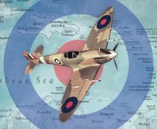 A graphic composite image showing a WWII RAF plane and a map of the Caribbean