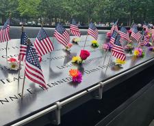 US flags next to victims' names at the Ground Zero memorial