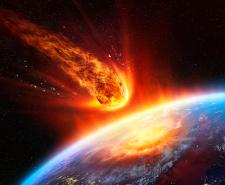 Rendering of a fiery asteroid entering the Earth's atmosphere