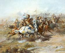 Lithograph showing the Battle of Little Bighorn