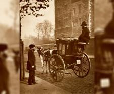 A hansom cab on a London street in 1877