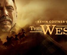 'KEVIN COSTNER'S THE WEST' - Kevin Costner overlayed on cowboys chasing after horses