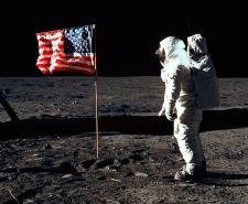 Buzz Aldrin saluting the US flag on the surface of the Moon