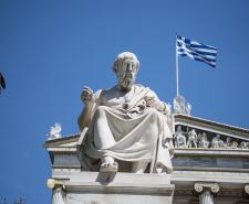Statue of Plato in front of the Academy of Athens