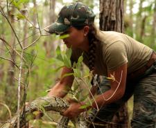 Pickle Wheat picking up a large python in the Florida Everglades