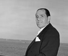 Black and white photograph of Billy Hill onboard a cruise ship