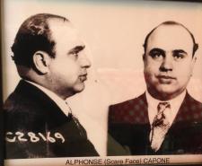 Al Capone's mugshot framed on the wall of a restaurant