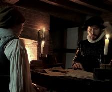 A historical re-enactment of Brian Darcy interrogating Ursula Kemp 