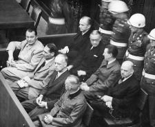 Defendants in the Nuremberg Trials sitting in the dock