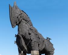Replica wooden Trojan Horse as used in the 2004 movie 'Troy'