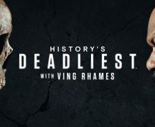 Ving Rhames faces off against a human skull with the show title written between the two of them