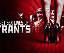 Infamous dictators including Muammar Gaddafi, Fidel Castro and Saddam Hussein with a woman's legs dressed in fishnet stockings in front of them