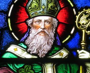 St Patrick on a stained glass window