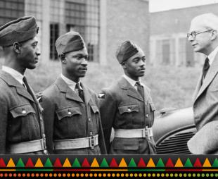 AC W P Ince of British Guiana, AC E Johnson of Jamaica and AC S E Johnson of Jamaica) during a passing out parade of West Indians at a Royal Air Force station in Yorkshire