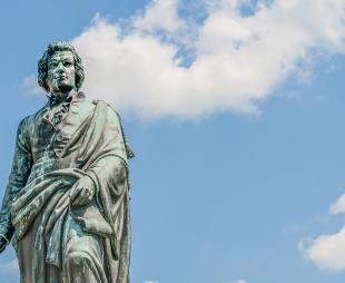 Statue of Mozart in the Mozartplatz in Salzburg, Austria