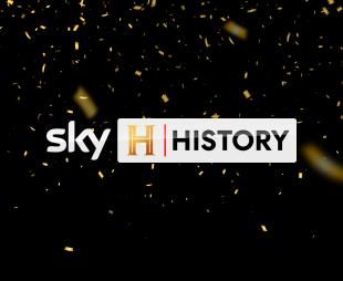 The Sky HISTORY logo surrounded by gold confetti