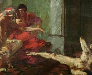 Oil painting depicting Locusta testing her poisons on a slave