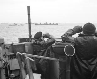 Officers on the bridge of a destroyer during the Battle of the Atlantic