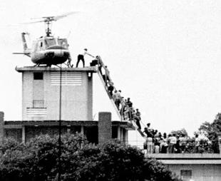 A helicopter evacuation during the fall of Saigon
