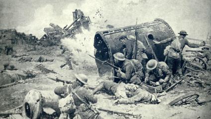 Canadian soldiers fighting during the Somme Offensive