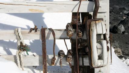 Equipment outside Sir Ernest Shackleton's hut near McMurdo Sound in Antarctica
