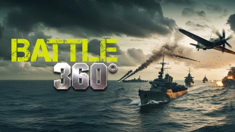 'BATTLE 360' - CGI rendering of aircraft flying over a US warship while engaged in battle