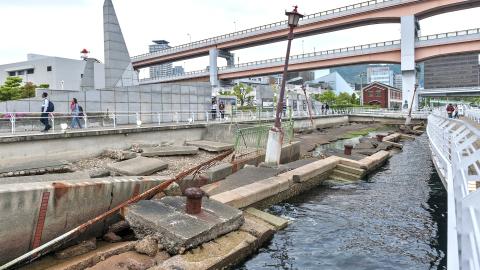 Ruins from Kobe Great Hanshin earthquake in 1995 preserved at Port of Kobe Earthquake Memorial Park