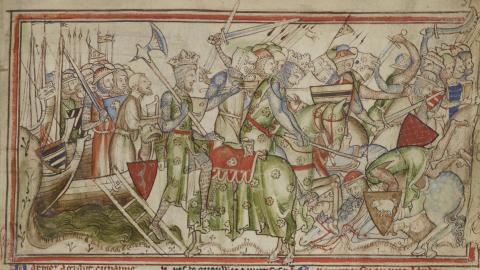 13th century image depicting King Harald of Norway at the Battle of Fulford