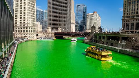 The Chicago River dyed green to celebrate St Patrick's Day