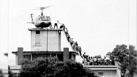 A helicopter evacuation during the fall of Saigon