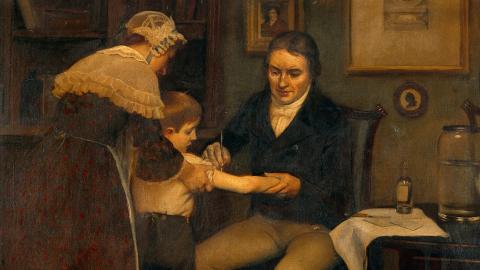 Painting depicting Edward Jenner performing the first vaccine on James Phipps 