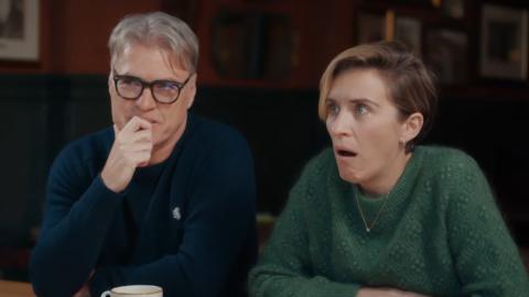 Vicky McClure and Jonny Owen look shocked while speaking to someone off screen