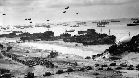 Barrage balloons at the Normandy landing
