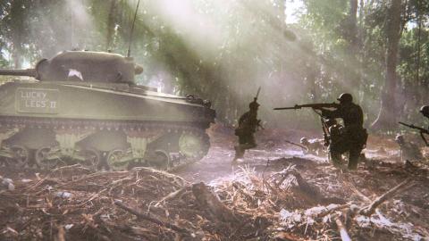 WWII soldiers and a tank in the Asian jungle