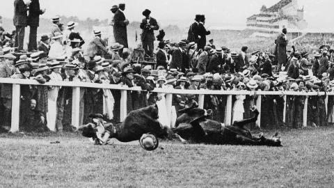 The aftermath of Emily Davison being struck by the king's horse