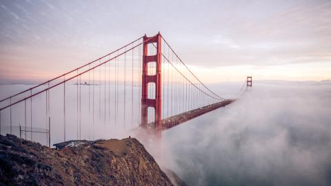 The Golden Gate Bridge in the fog