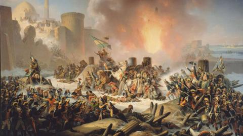 Painting depicting Ottoman troops attempting to halt the advancing Russians during the Siege of Ochakov in 1788