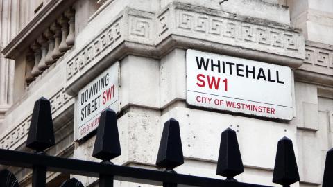 The signs for Downing Street and Whitehall side-by-side