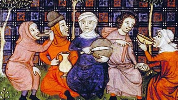 Peasants enjoying a simple meal