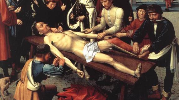 The Judgement of Camyses depicts a man being flayed alive