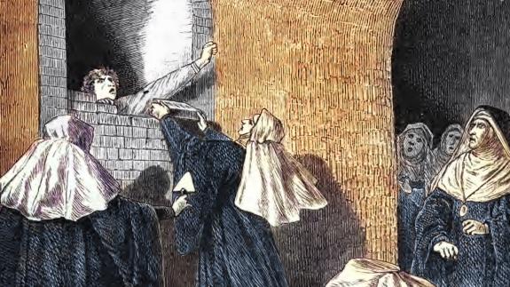 A nun being bricked up behind a wall as punishment