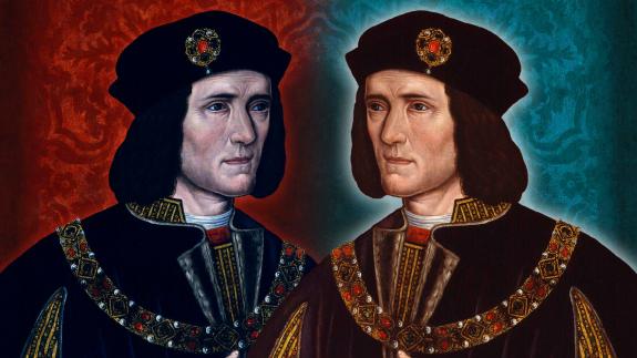 Graphic of Richard III, showing Richard III in both a dark red and light blue light