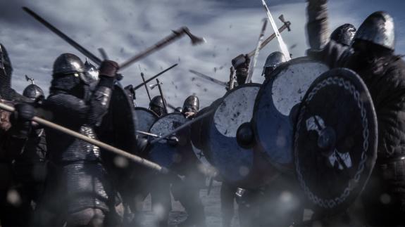 Large Battle Between Medieval Warriors