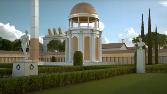 Rendering of the rotating restaurant in a Roman garden